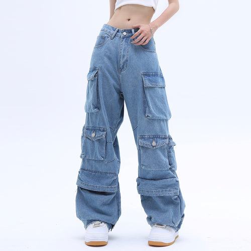 American High Street Washed Multi-pocket Baggy Jeans